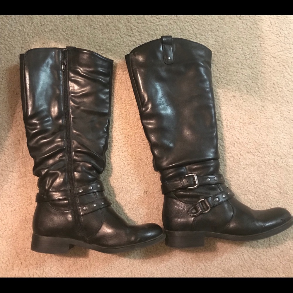 Black knee hide boots (wide calf)